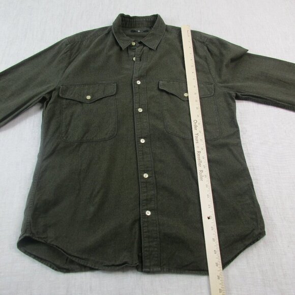 7 For All Mankind Flannel Shirt Mens Large Green Flap Pockets Collared Button-Up - Picture 7 of 10